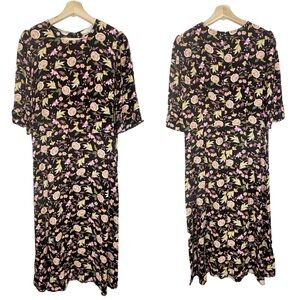 NWT Loft Floral Midi Dress Short Sleeves Black Sz 10 Petite